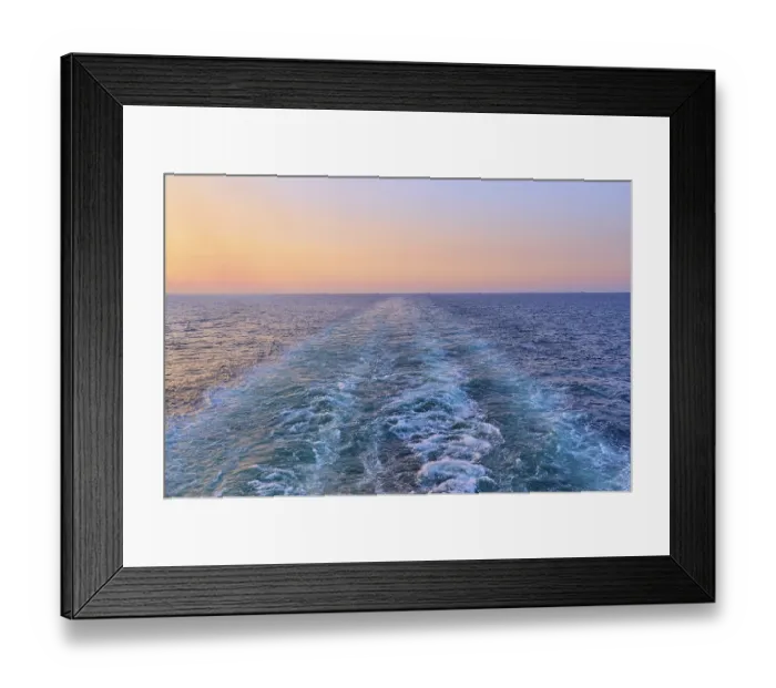 Framed Print : View from the cruise ship at sunset at the stern of the ship onto the stern waves Framed Print : View from the cruise ship at sunset at the stern of the ship onto the stern waves