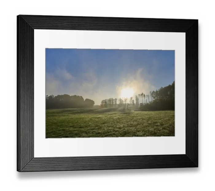 Framed Print : Meadow landscape, forest, sky, clouds