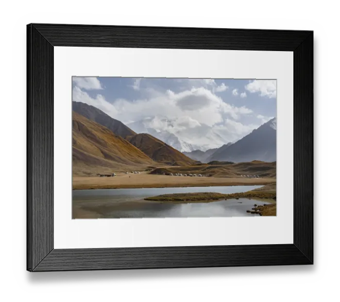 Framed Print : Lake, Lenin Peak, Pamir Mountains