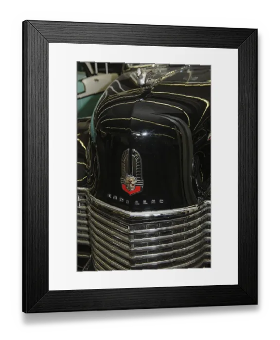 Framed Print : Bonnet with old historic logo underneath radiator grille of vintage classic car historic Cadillac Framed Print : Bonnet with old historic logo underneath radiator grille of vintage classic car historic Cadillac