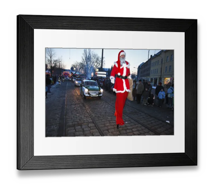 Framed Print : Parade of Father Christmases and Trabant drivers at the Father Christmas Parade in Brandenburg an der Havel