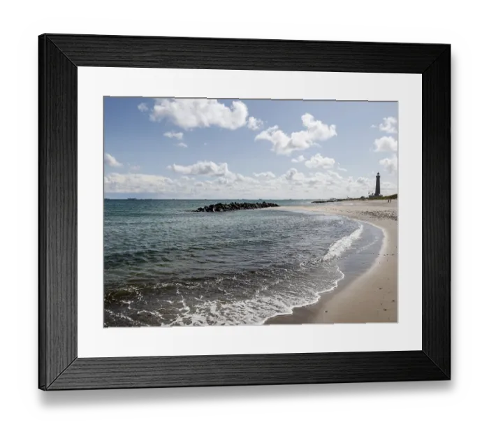 Framed Print : Baltic Sea beach with lighthouse in Skagen