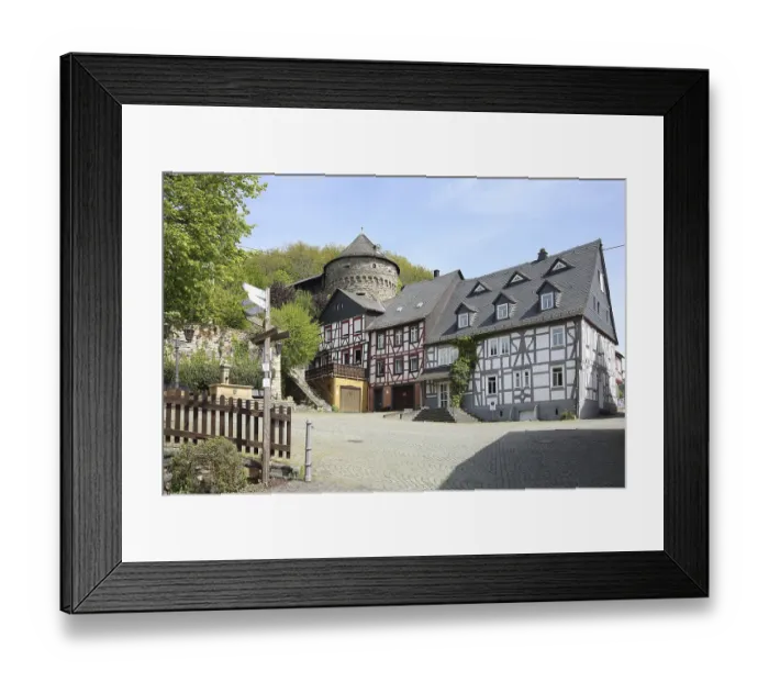 Framed Print : Town hall square with Schinderhanne tower and half-timbered houses Framed Print : Town hall square with Schinderhanne tower and half-timbered houses