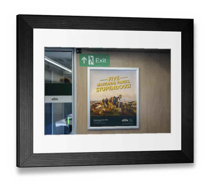 Framed Print : GWR advertising poster on train for Famous Five adventure in national parks