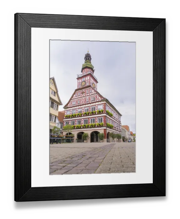 Framed Print : Historic half-timbered house in the town centre with detailed architecture