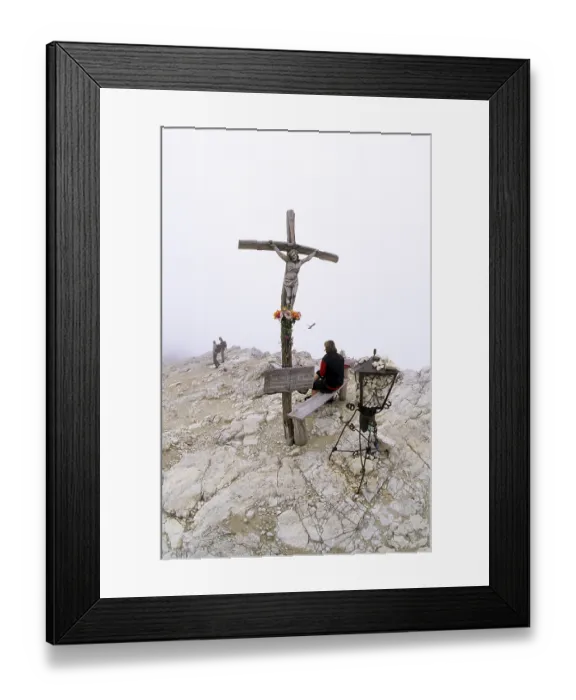 Framed Print : Hikers at the summit cross of Mt Framed Print : Hikers at the summit cross of Mt