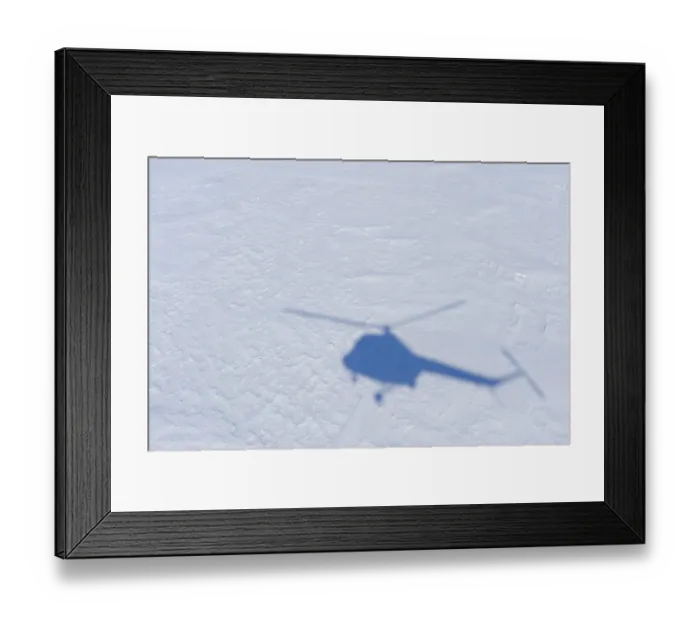 Framed Print : Shadow from Helicopter flight over pack ice to penguin colony