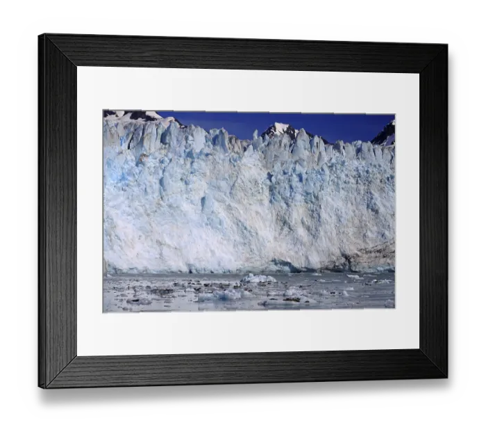 Framed Print : Glacier front and mountains, seals lying on ice