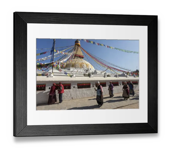 Framed Print : Tibetan Buddhists, in front of the Boudhanath Stupa Framed Print : Tibetan Buddhists, in front of the Boudhanath Stupa