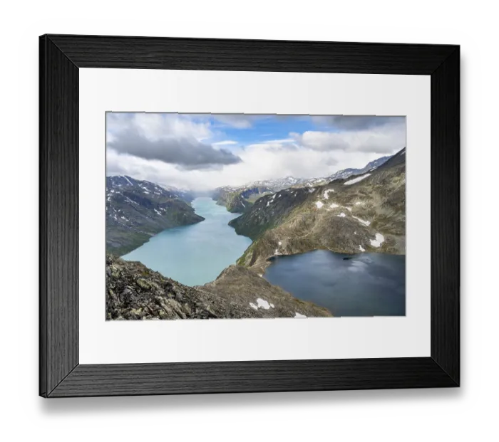 Framed Print : View of Lake Gjende, Lake Bessvatnet and mountains Framed Print : View of Lake Gjende, Lake Bessvatnet and mountains