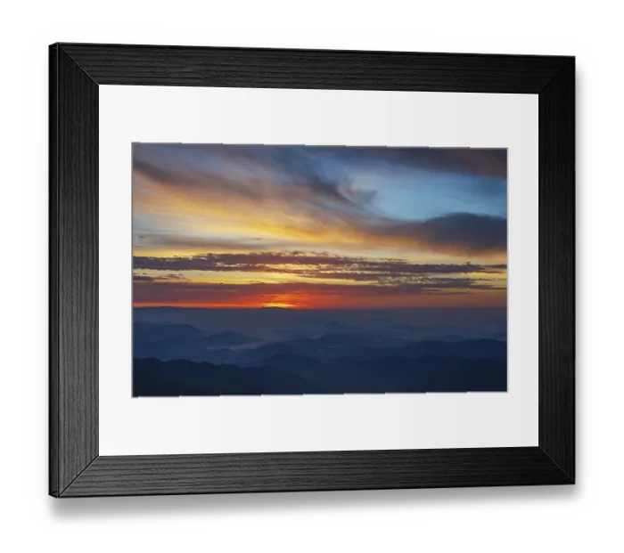 Framed Print : Mountain silhouette, sunrise on the Gerlitzen with view into the Klagenfurt basin