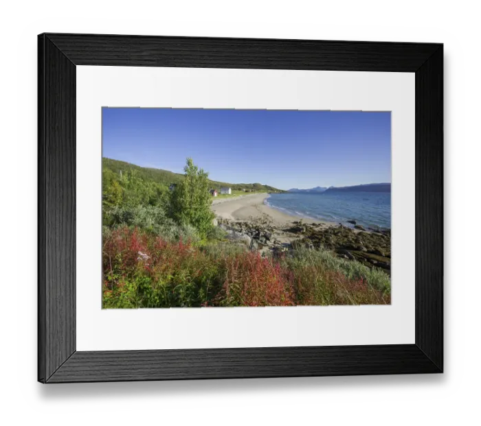 Framed Print : Fishing huts in Gamvika cove, Senja Island