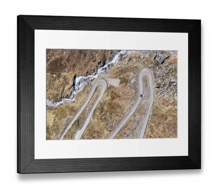 Framed Print : Aerial view of mountain pass road over the Vikafjell
