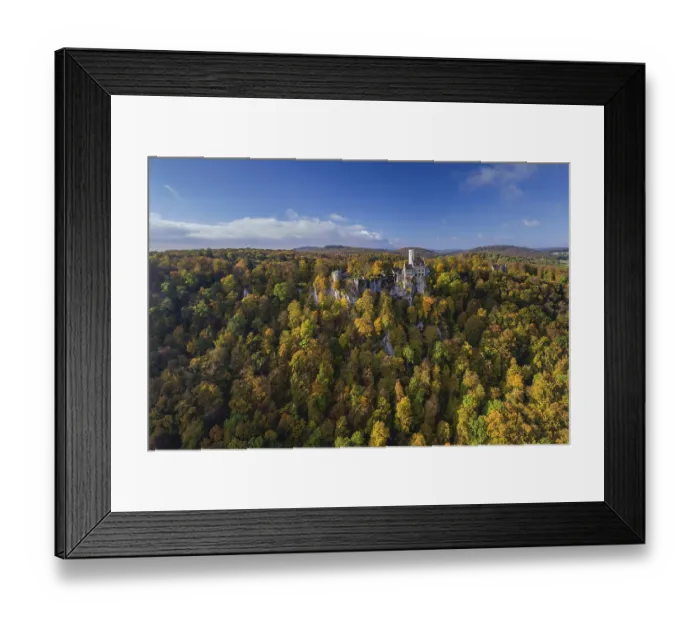 Framed Print : Lichtenstein Castle with autumn forest