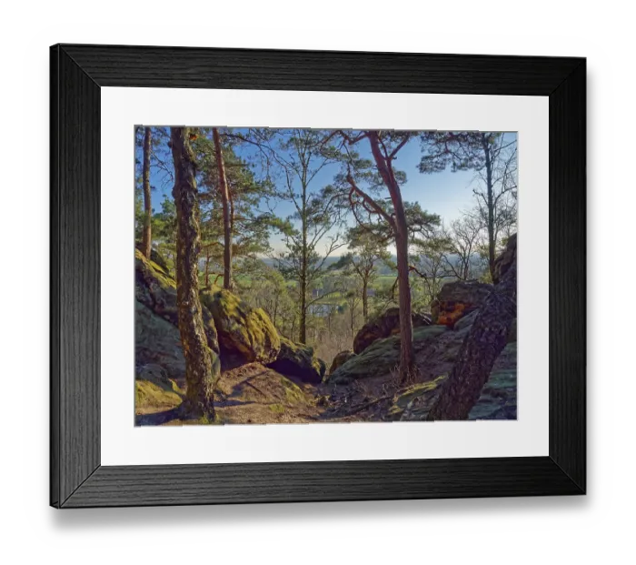 Framed Print : The Doerenther Cliffs, boulders and trees rooted into the rock