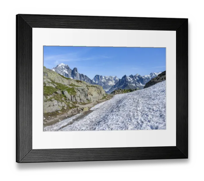 Framed Print : Mountain landscape with snowfield in the Aiguilles Rouges