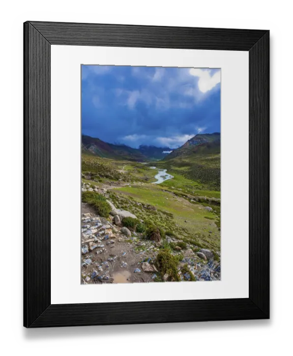 Framed Print : River snakes through as valley