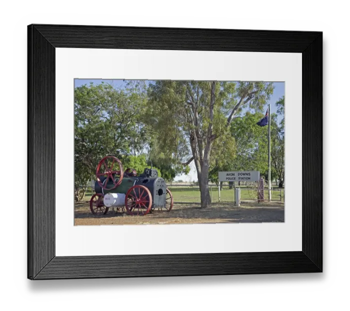 Framed Print : Vintage steam traction engine at Avon Downs police station along the Barkly Highway