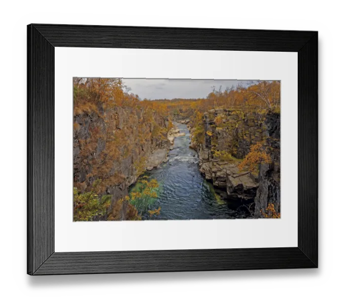 Framed Print : Autumn colours, Abisko Canyon with Abiskojakka stream Framed Print : Autumn colours, Abisko Canyon with Abiskojakka stream