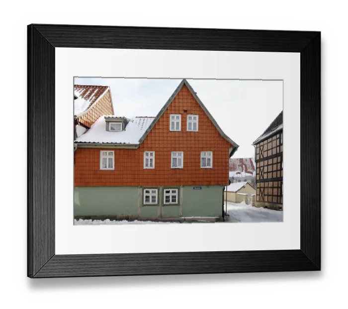 Framed Print : Historic half-timbered house, new wall claddings Framed Print : Historic half-timbered house, new wall claddings