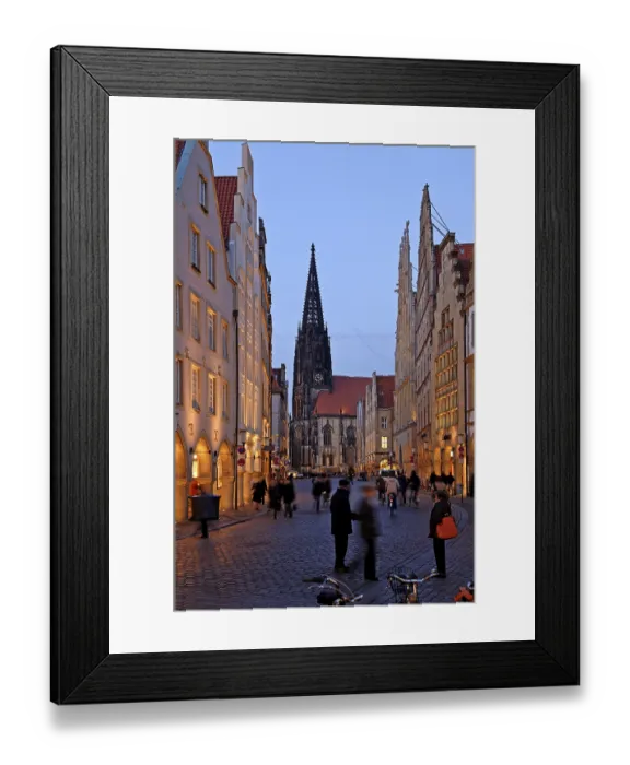 Framed Print : Shopping street with old, gabled houses with arcades