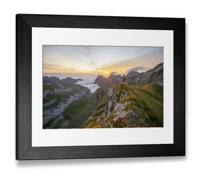 Framed Print : Mountaineer at sunrise on the Rotstein Pass