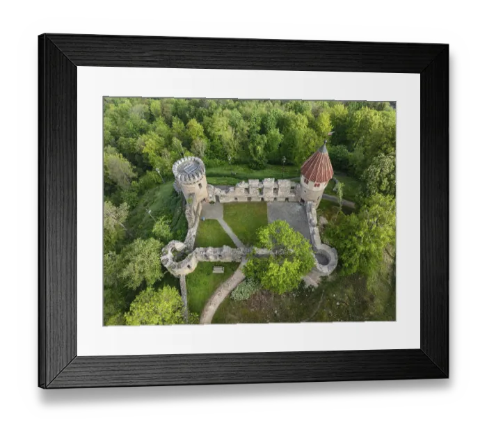 Framed Print : Aerial view of the Honburg castle ruins on the Honberg with the town of Tuttlingen Framed Print : Aerial view of the Honburg castle ruins on the Honberg with the town of Tuttlingen