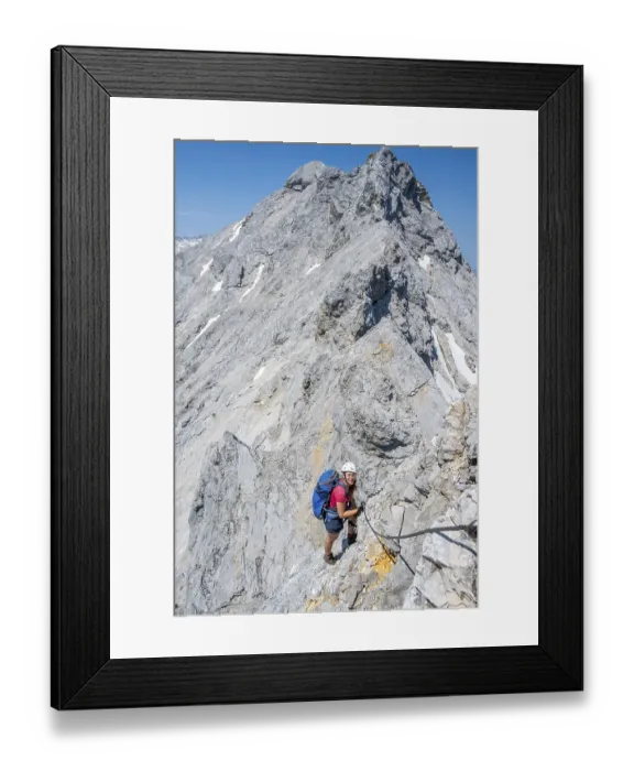 Framed Print : Mountaineer on the Jubilaeumsgrat between Zugspitze and Alpspitze Framed Print : Mountaineer on the Jubilaeumsgrat between Zugspitze and Alpspitze