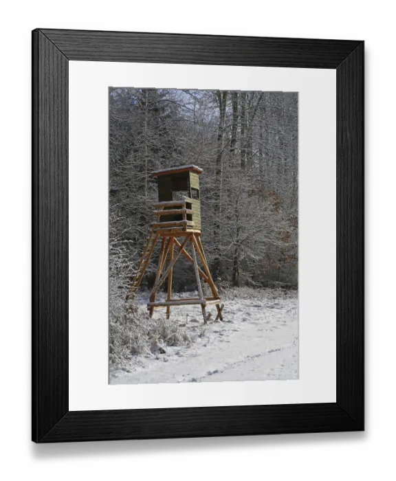 Framed Print : Hunting stand, raised blind, raised hide in winter