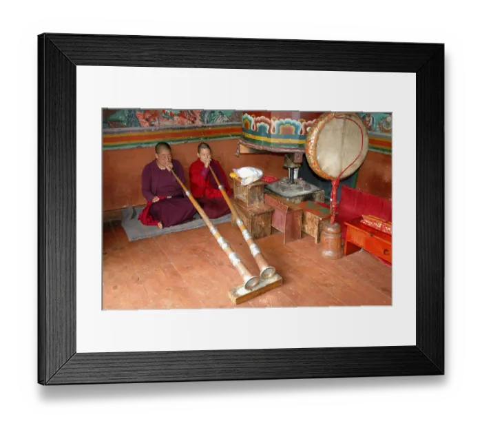 Framed Print : Nuns blowing into horns at a convent
