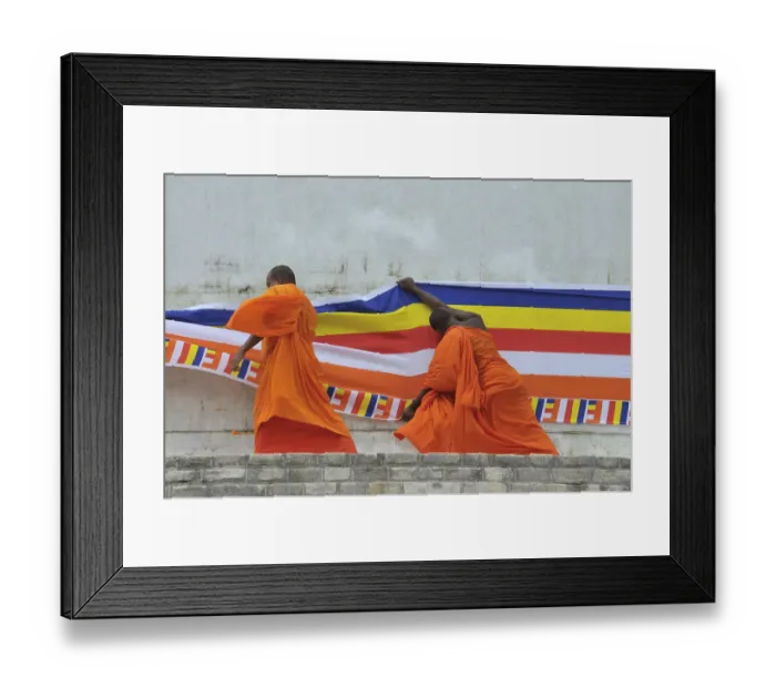 Framed Print : Puja, long cloth, 300 metres, Buddhist flag is draped around the Ruvanveli Seya Dagoba or Ruwanweliseya Dagoba Framed Print : Puja, long cloth, 300 metres, Buddhist flag is draped around the Ruvanveli Seya Dagoba or Ruwanweliseya Dagoba