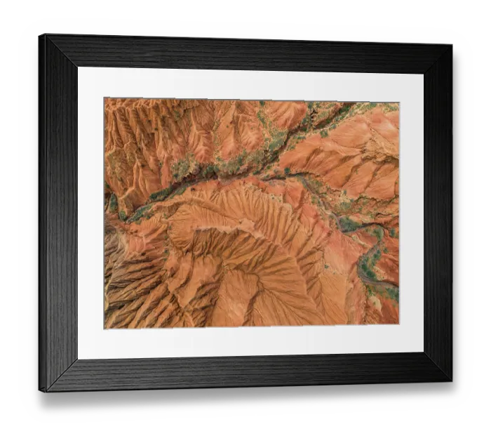 Framed Print : Eroded mountain landscape, top-down Framed Print : Eroded mountain landscape, top-down
