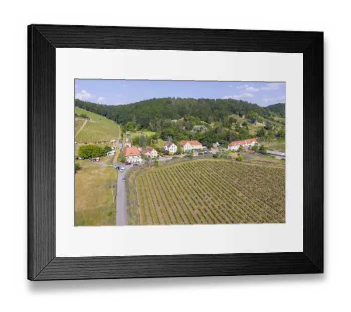 Framed Print : Aerial view of the Talkenberger Hof and the vineyards