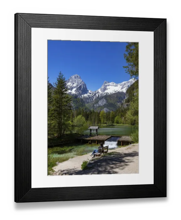 Framed Print : Schiederweiher, in front of the mountains Grosser tidal creek and Spitzmauer