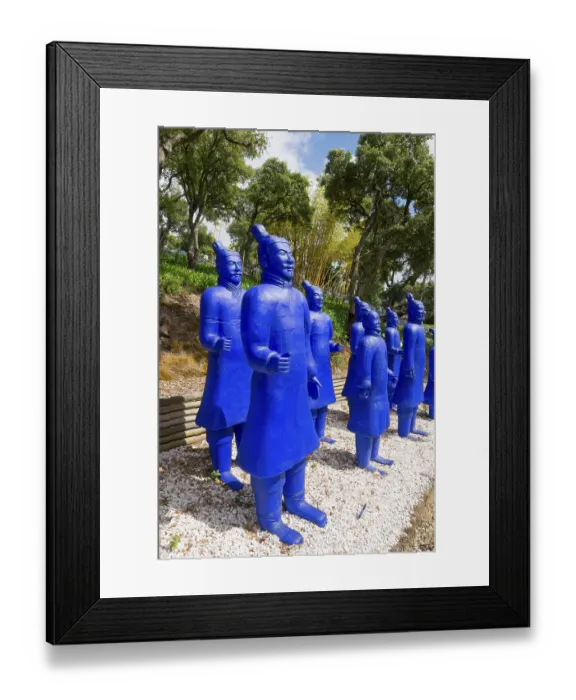 Framed Print : Several blue terracotta soldier statues stand on gravel