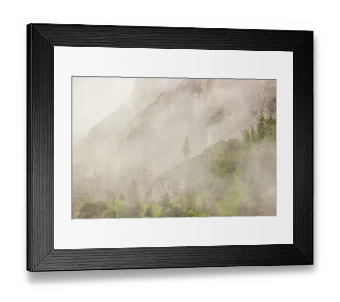 Framed Print : Wisps of mist cover the Karwendel mountains in the Grosser Ahornboden nature reserve Framed Print : Wisps of mist cover the Karwendel mountains in the Grosser Ahornboden nature reserve