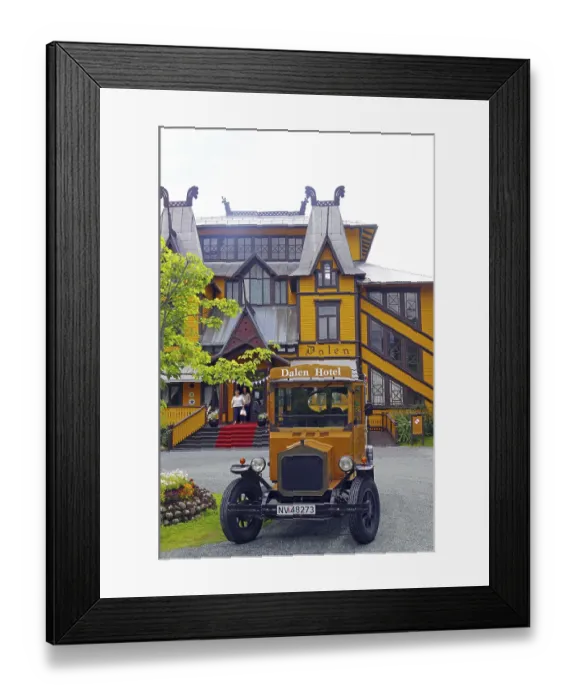 Framed Print : Historic wooden hotel and vintage car Framed Print : Historic wooden hotel and vintage car