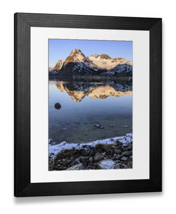 Framed Print : Fjord with steep snowy mountains