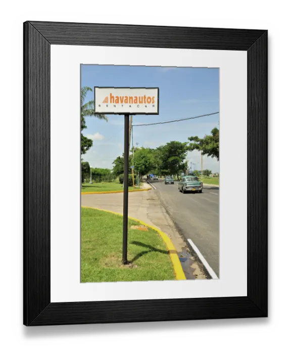 Framed Print : Vintage car and a sign from Havanautos