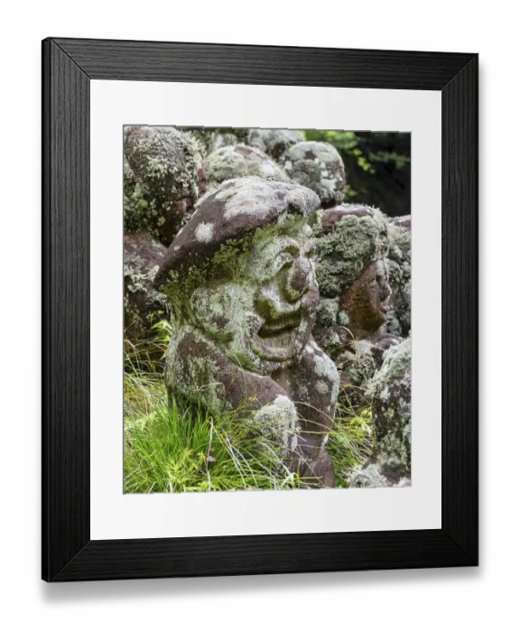 Framed Print : Close-up of moss-covered stone statue of rakan Framed Print : Close-up of moss-covered stone statue of rakan