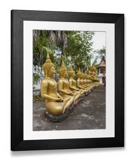 Framed Print : Row of golden Buddha images, Wat That Luang temple Framed Print : Row of golden Buddha images, Wat That Luang temple