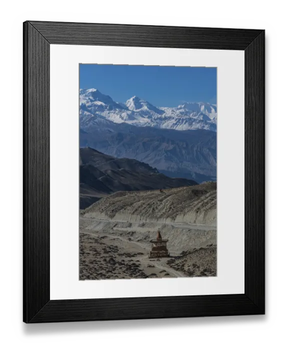 Framed Print : Stupa in a desert landscape before the Annapurna mountain range