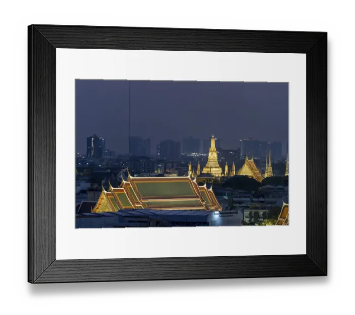 Framed Print : Panorama from Golden Mount to the illuminated Wat Ratchabophit