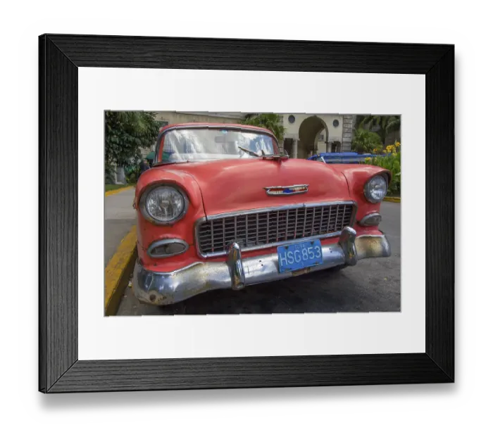 Framed Print : For Cuba typical old US classic car Chevrolet with weathered red paint