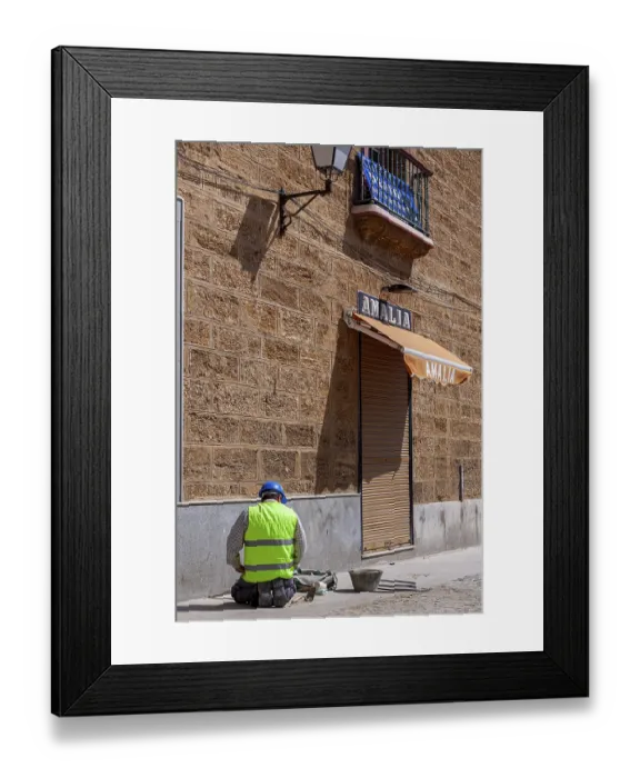 Framed Print : Construction workers with yellow safety waistcoats