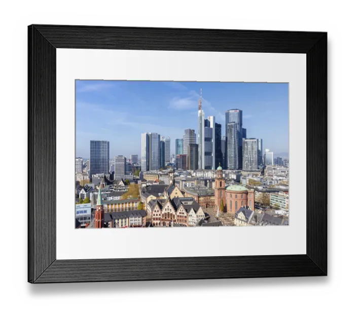 Framed Print : Frankfurt skyline skyscrapers in the city centre with Roemer from above in Frankfurt