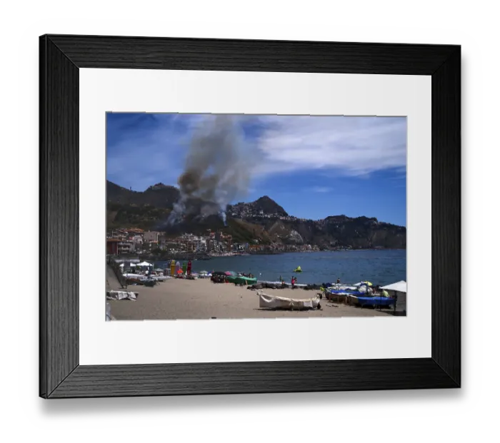 Framed Print : Heatwave causes forest fires between Giardini-Naxos and Taormina