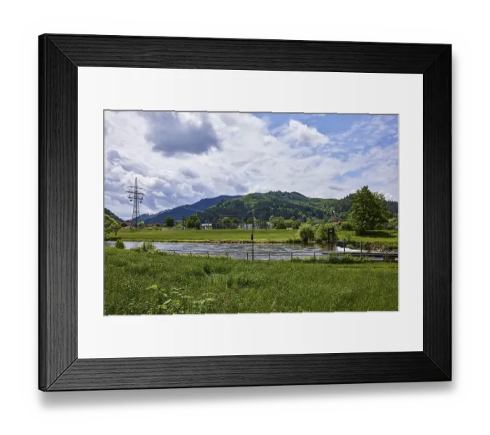 Framed Print : River Kinzig, bank with meadow and trees Framed Print : River Kinzig, bank with meadow and trees