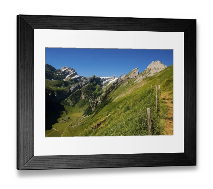 Framed Print : Steep mountains and lake, Seealpsee