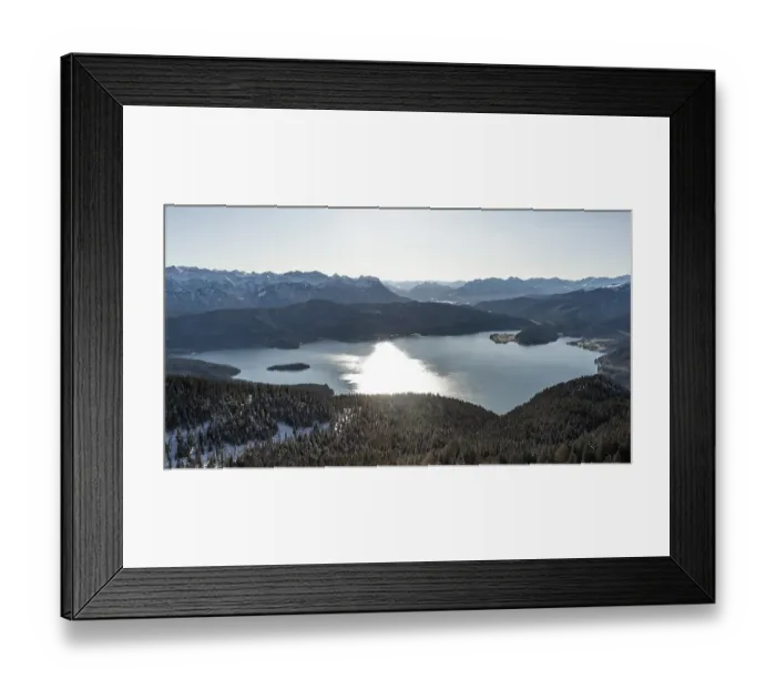 Framed Print : Panorama, view from Jochberg to Walchensee in winter with snow Framed Print : Panorama, view from Jochberg to Walchensee in winter with snow